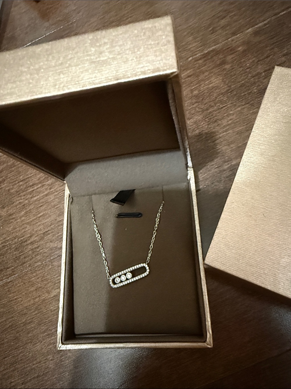 Messika style Gold-Tone Crystal Bar Necklace